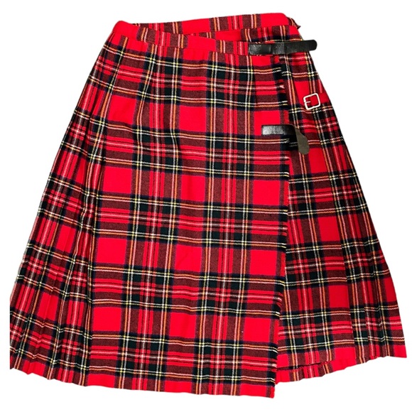 Wool Scotland Red Tartan Plaid pleated Skirt / Small/ Adjustable - Picture 5 of 8